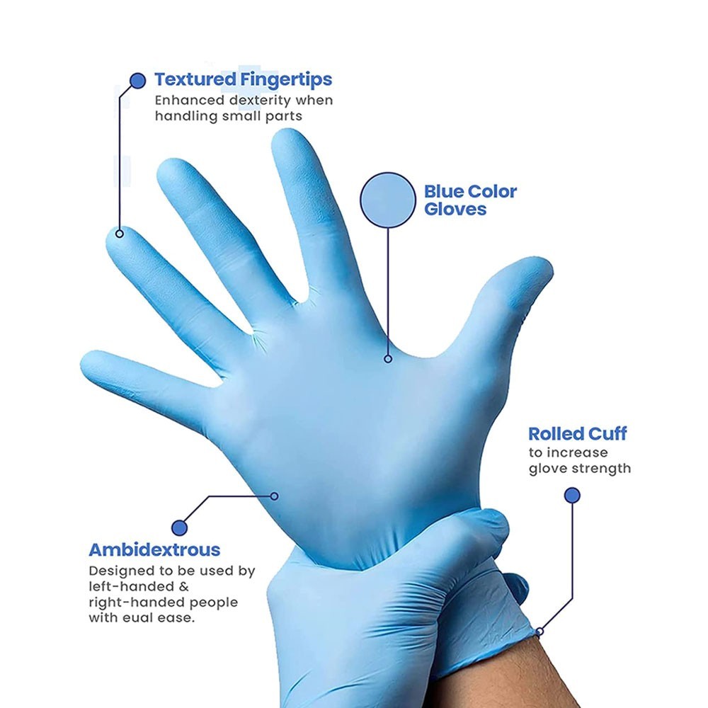 Blue Disposable Nitrile Examination Gloves